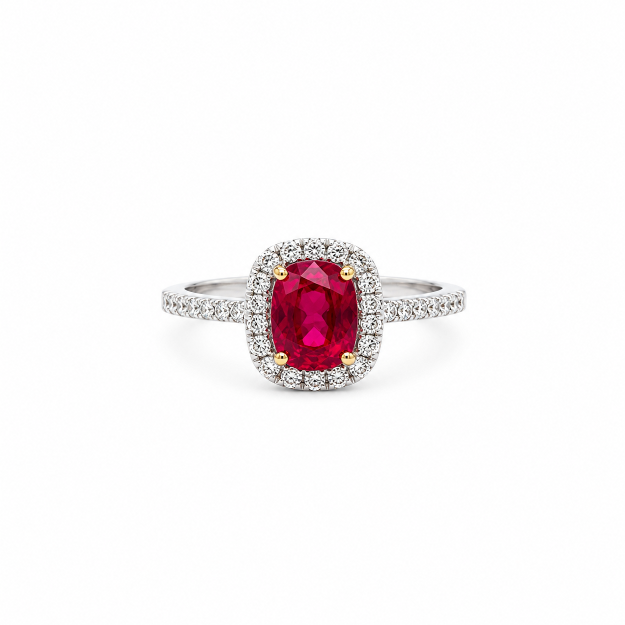 RUBY HALO RING WITH ZIRCONIA IN 925 STERLING SILVER