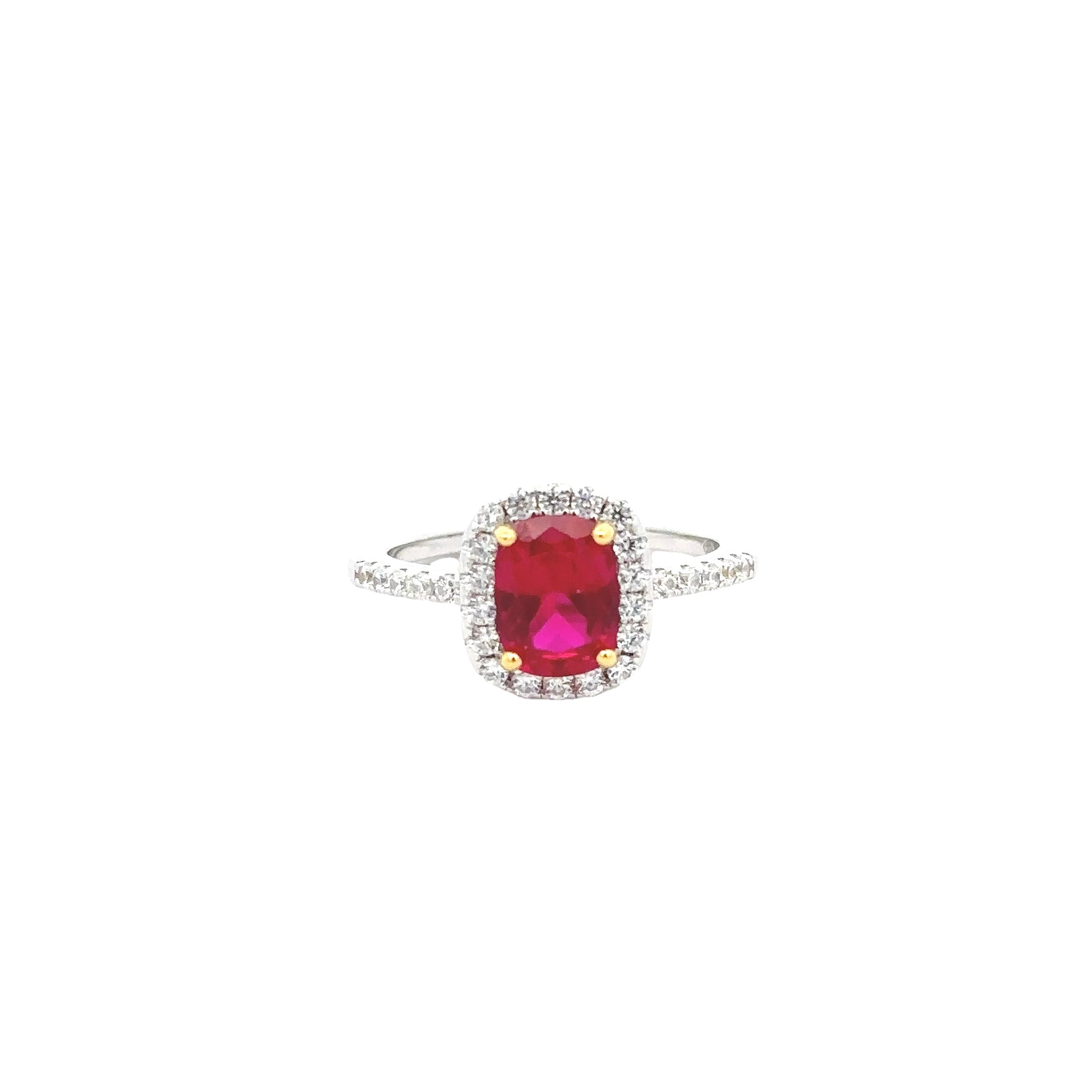 RUBY HALO RING WITH ZIRCONIA IN 925 STERLING SILVER