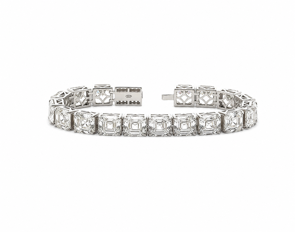 LUXURIOUS SILVER TENNIS FEATURING BRILLIANT SQUARE-CUT ZIRCONS