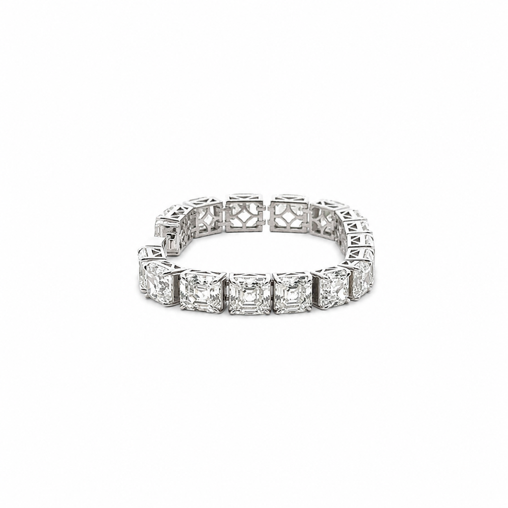 LUXURIOUS SILVER TENNIS FEATURING BRILLIANT SQUARE-CUT ZIRCONS
