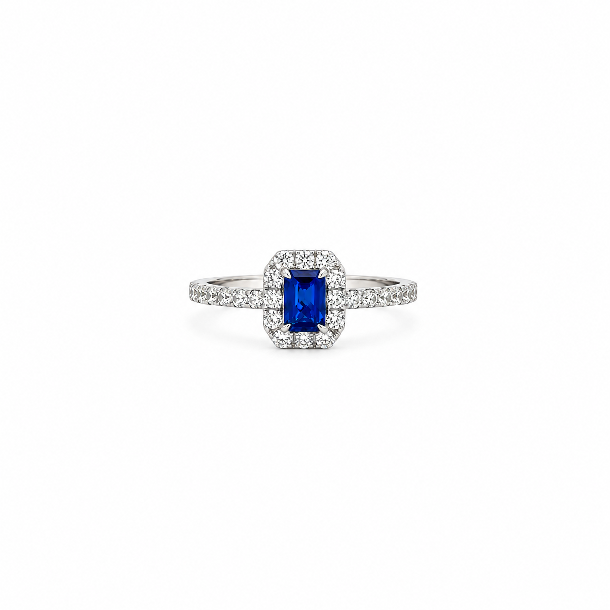 SAPPHIRE HALO RING IN 925 STERLING SILVER & ZIRCONIA