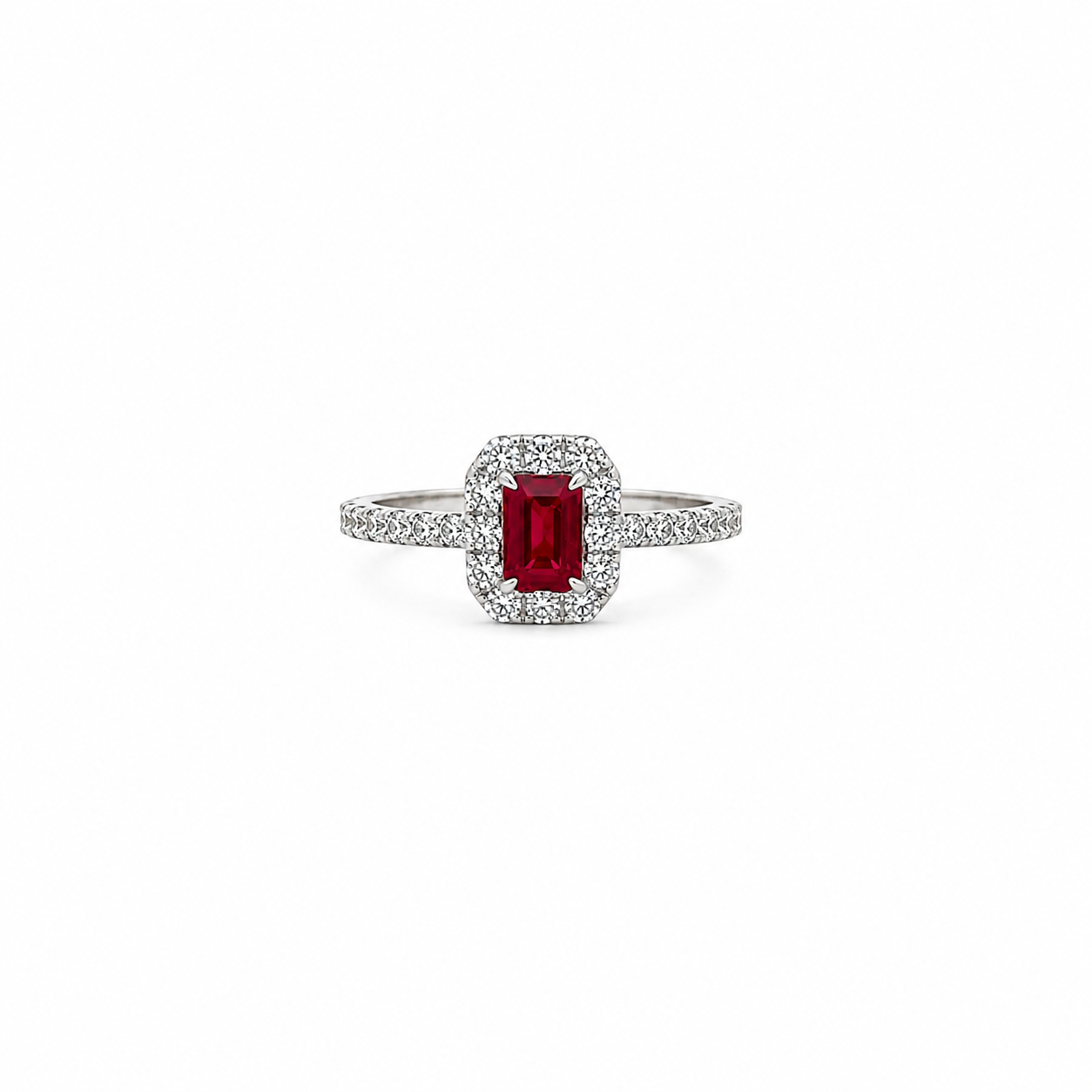 RUBY HALO RING IN 925 STERLING SILVER & ZIRCONIA