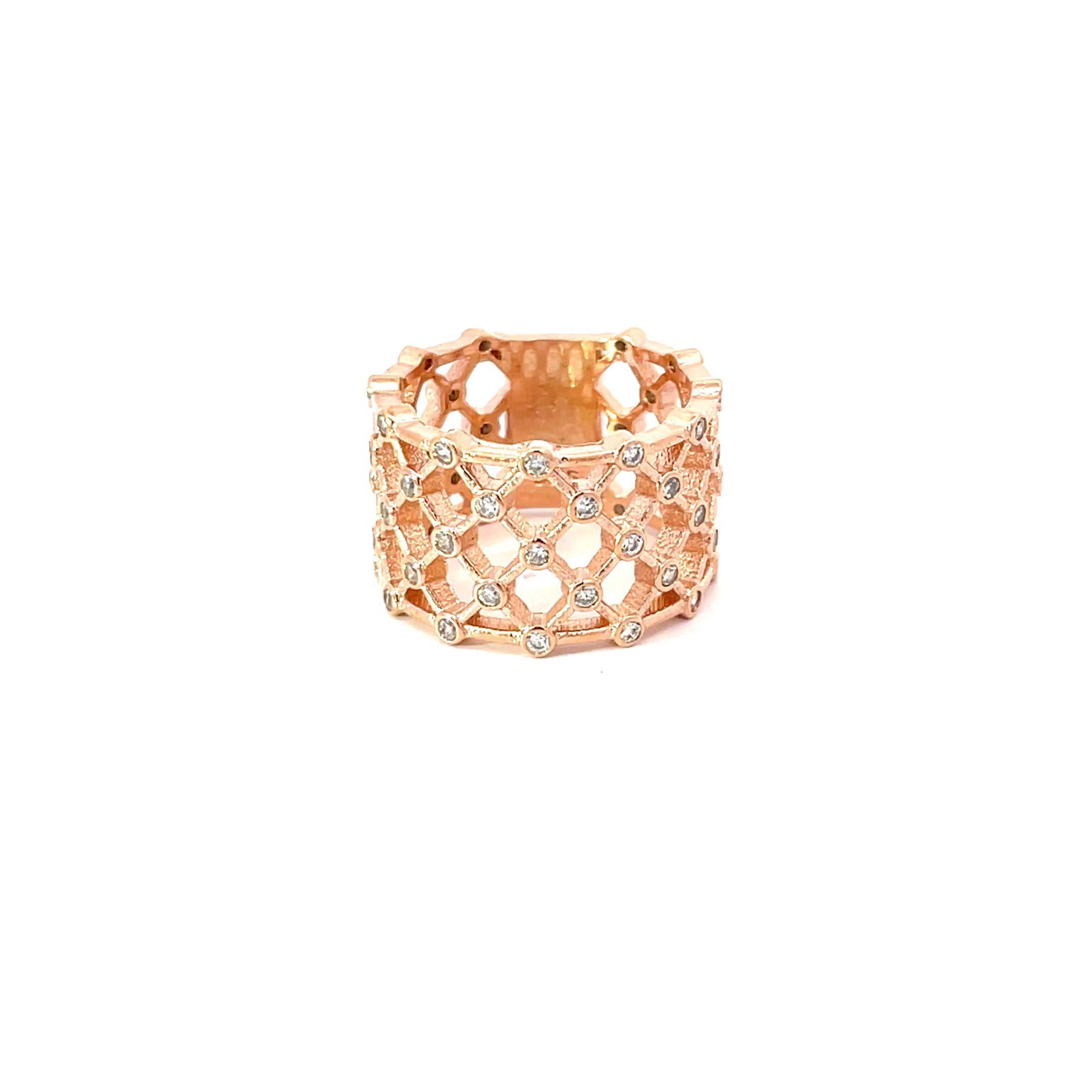 LATTICE RING IN 925 STERLING SILVER WITH ZIRCONIA- ROSE GOLD FINISH