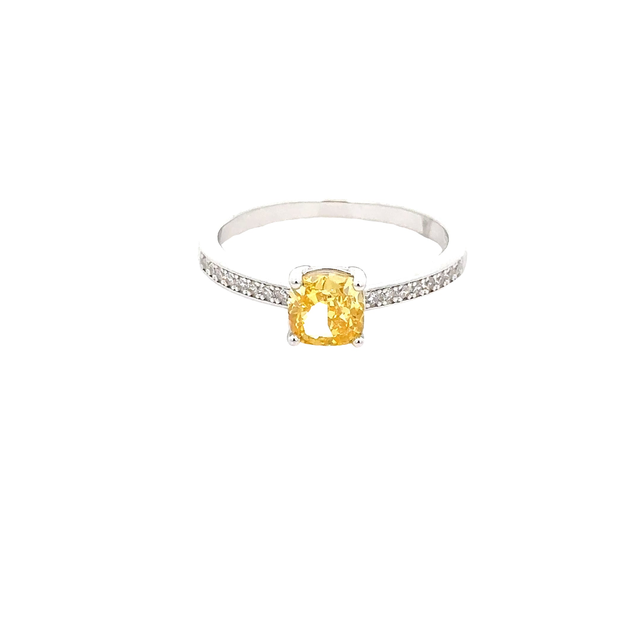 YELLOW CUSHION SOLITAIRE RING IN 925 STERLING SILVER WITH CUBIC ZIRCONIA