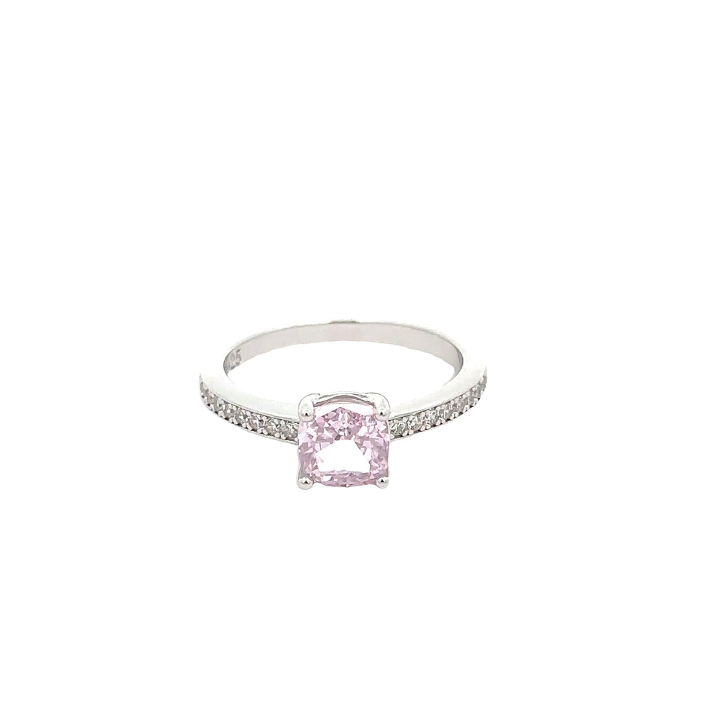 PINK CUSHION SOLITAIRE RING IN 925 STERLING SILVER WITH CUBIC ZIRCONIA
