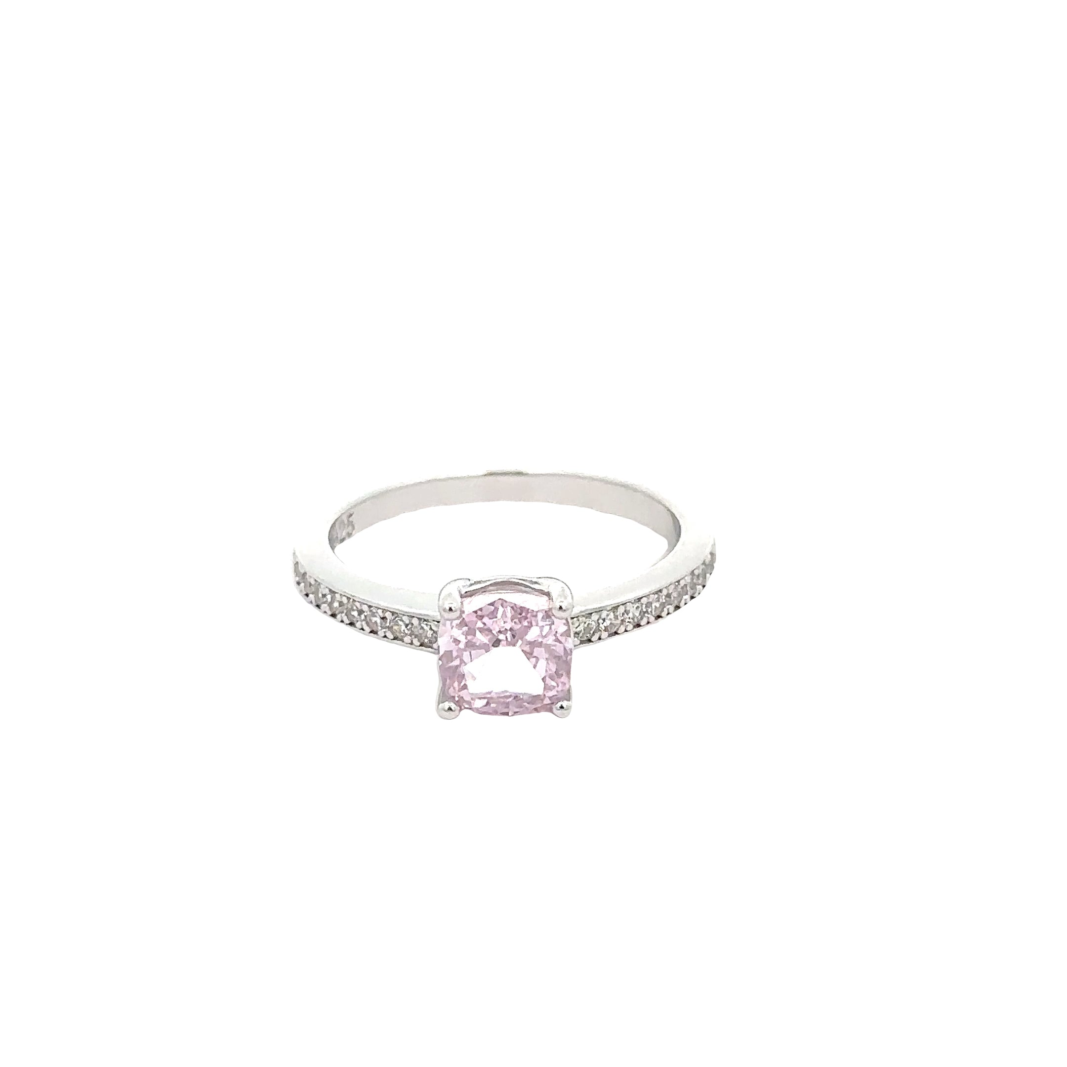PINK CUSHION SOLITAIRE RING IN 925 STERLING SILVER WITH CUBIC ZIRCONIA