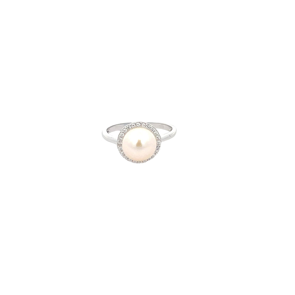 PEARL HALO RING IN 925 STERLING SILVER WITH CUBIC ZIRCONIA