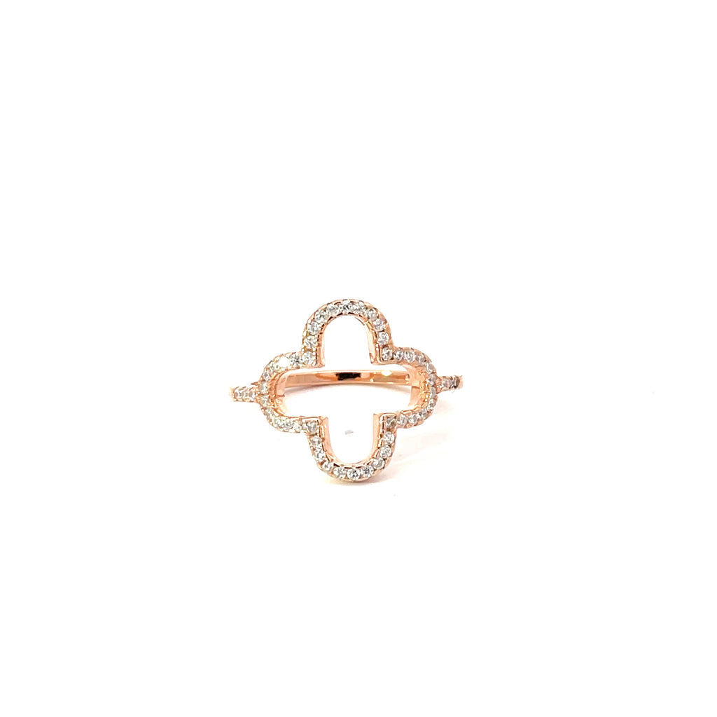 FOUR-PETAL RING IN 925 STERLING SILVER & ZIRCONIA
