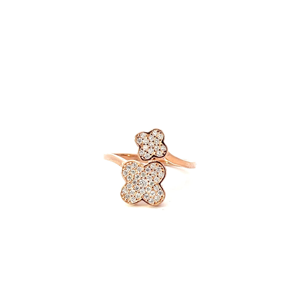 DOUBLE FLOWER RING IN 925 STERLING SILVER & ZIRCONIA