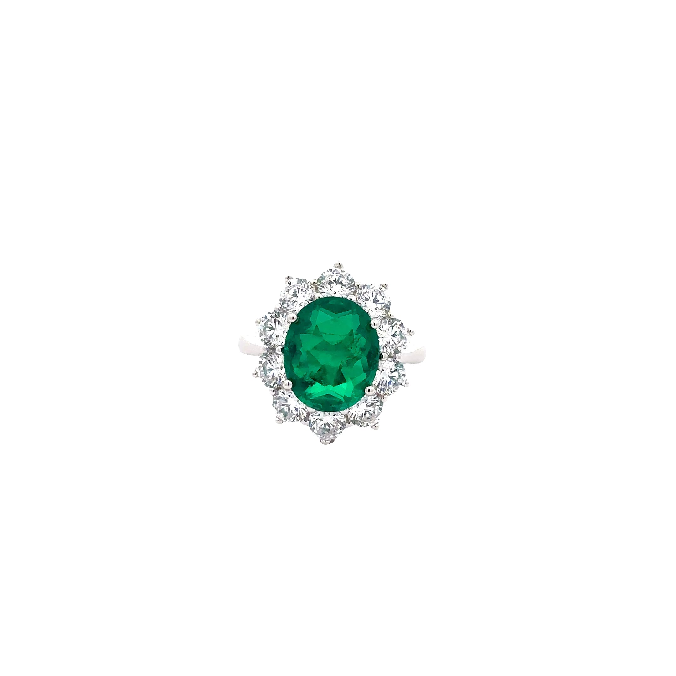 EMERALD HALO RING IN 925 STERLING SILVER & ZIRCONIA