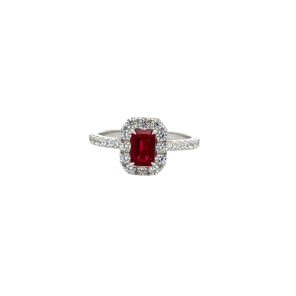 RUBY HALO RING IN 925 STERLING SILVER & ZIRCONIA
