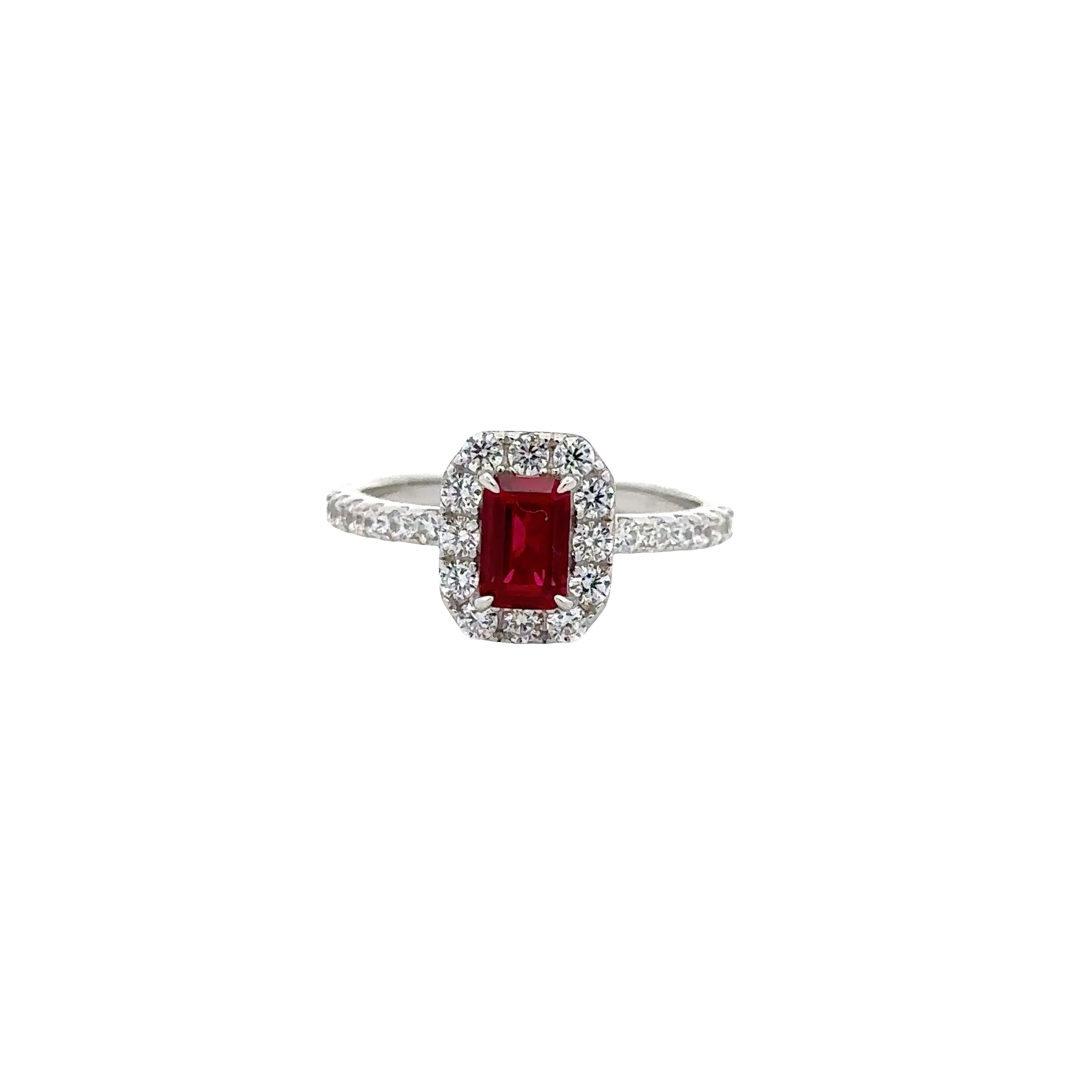 RUBY HALO RING IN 925 STERLING SILVER & ZIRCONIA