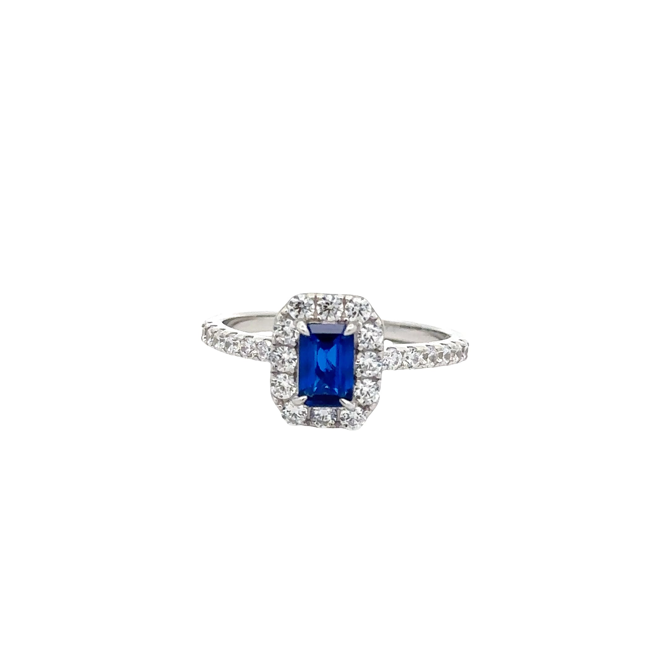 SAPPHIRE HALO RING IN 925 STERLING SILVER & ZIRCONIA