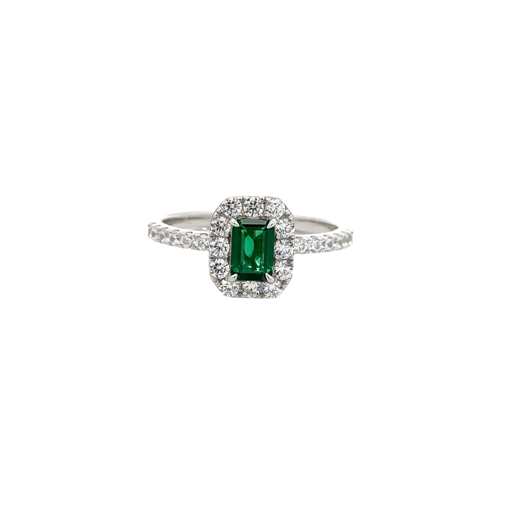 ROYAL EMERALD RING IN 925 STERLING SILVER & ZIRCONIA