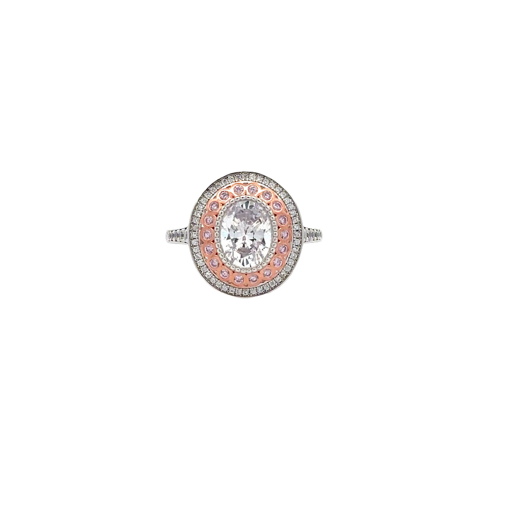 VINTAGE OVAL HALO RING WITH ZIRCONIA IN 925 STERLING SILVER