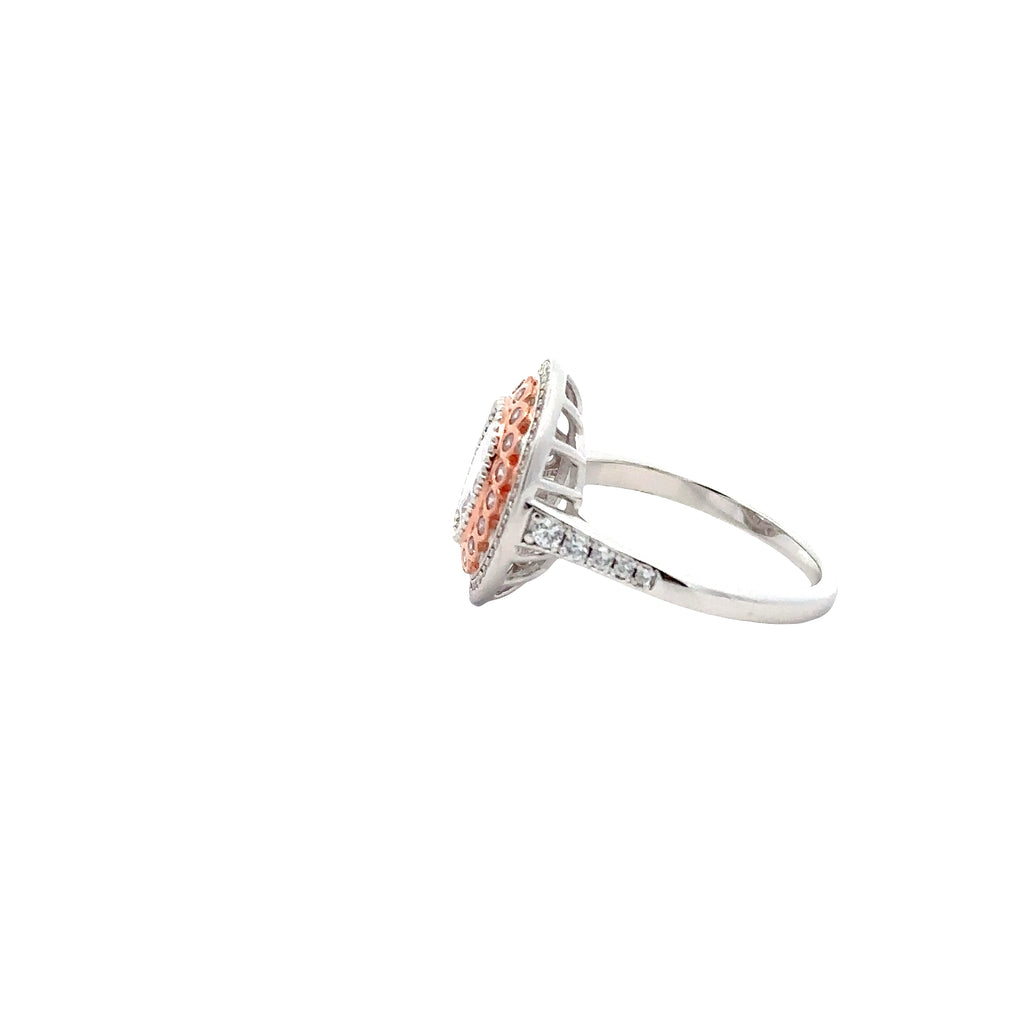 VINTAGE OVAL HALO RING WITH ZIRCONIA IN 925 STERLING SILVER