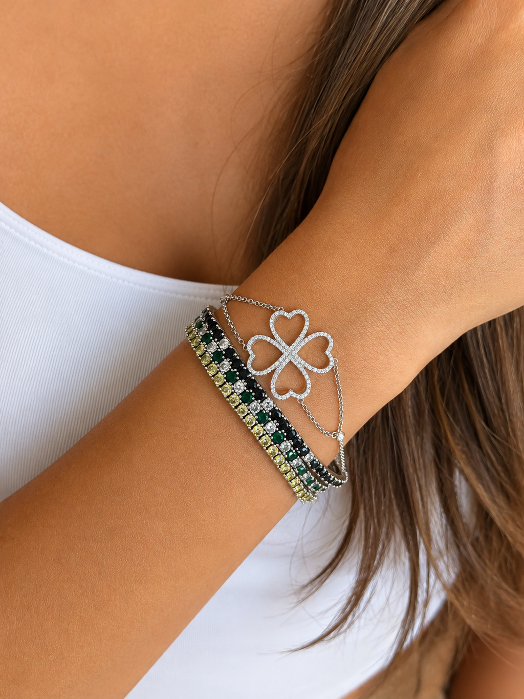 BRACCIALE QUADRIFOGLIO ETERNO – Argento 925 e Zirconi