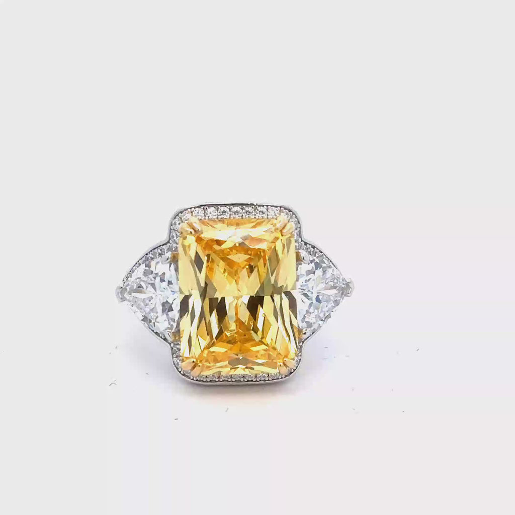 RADIANT YELLOW HALO RING IN 925 STERLING SILVER WITH CUBIC ZIRCONIA