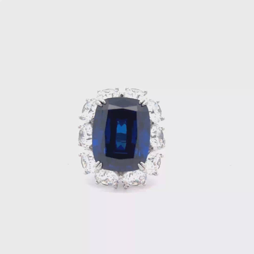 ROYAL SAPPHIRE RING IN 925 STERLING SILVER & ZIRCONIA