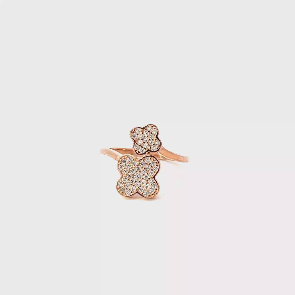 DOUBLE FLOWER RING IN 925 STERLING SILVER & ZIRCONIA
