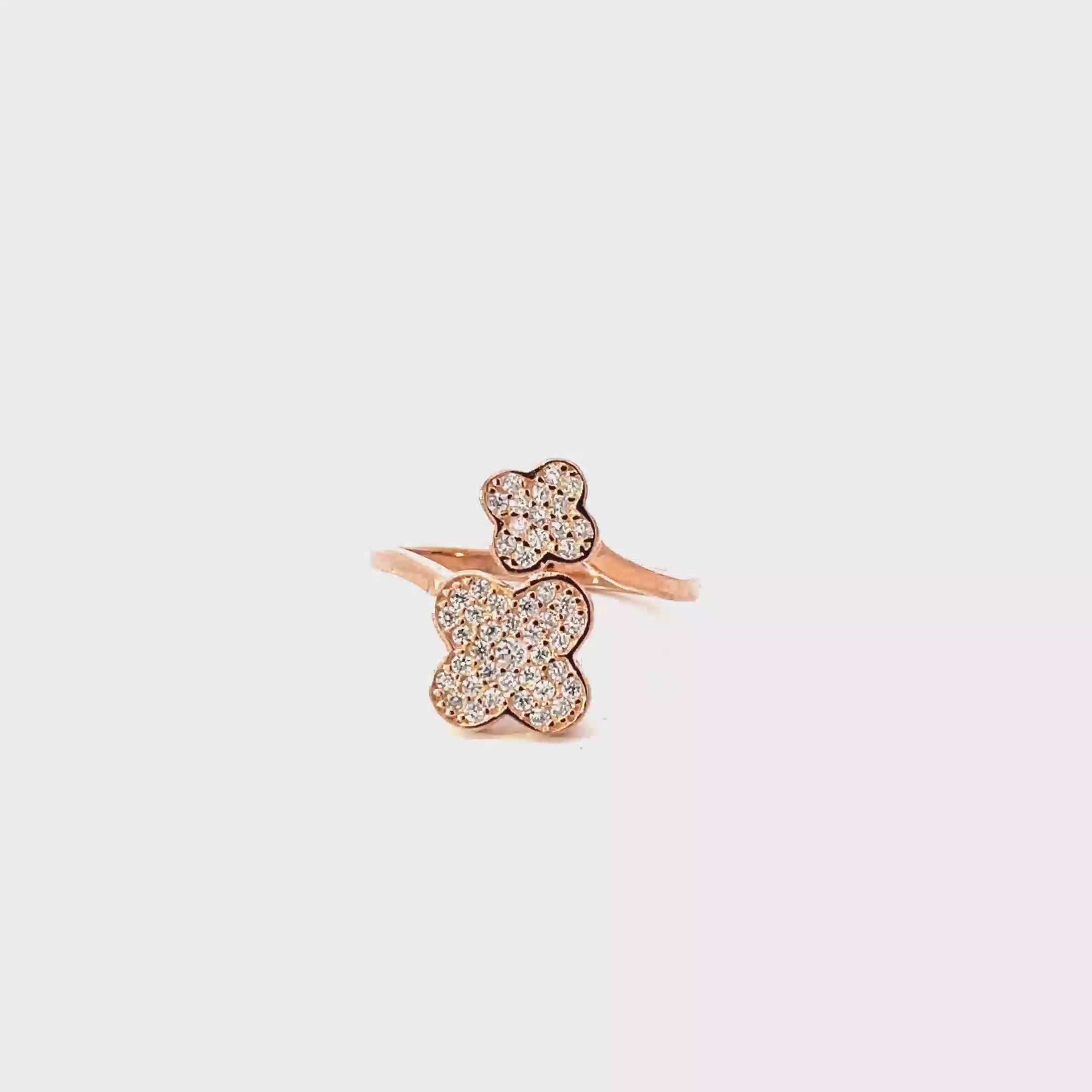 DOUBLE FLOWER RING IN 925 STERLING SILVER & ZIRCONIA