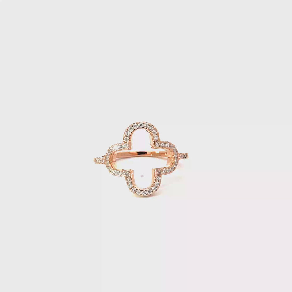 FOUR-PETAL RING IN 925 STERLING SILVER & ZIRCONIA