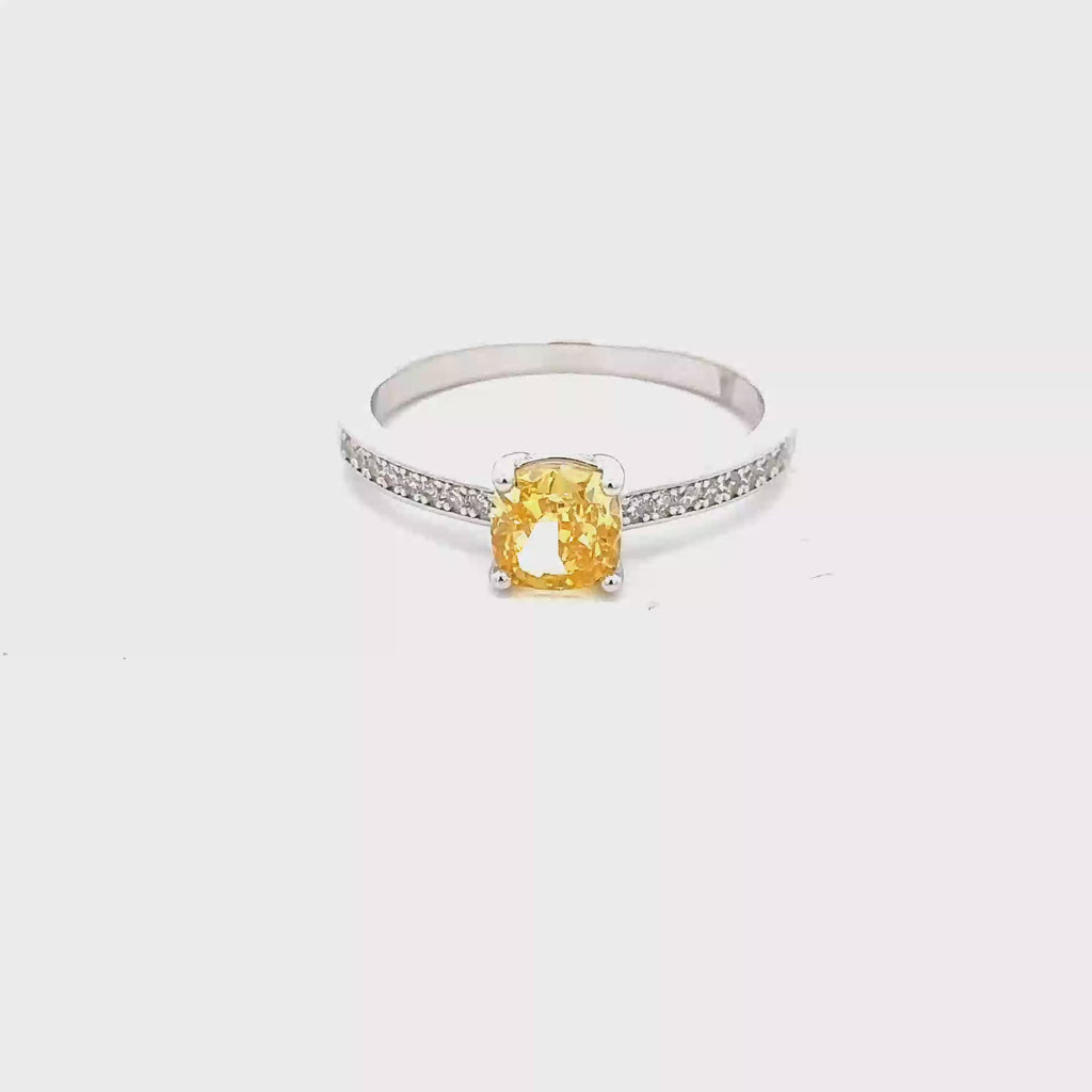 YELLOW CUSHION SOLITAIRE RING IN 925 STERLING SILVER WITH CUBIC ZIRCONIA