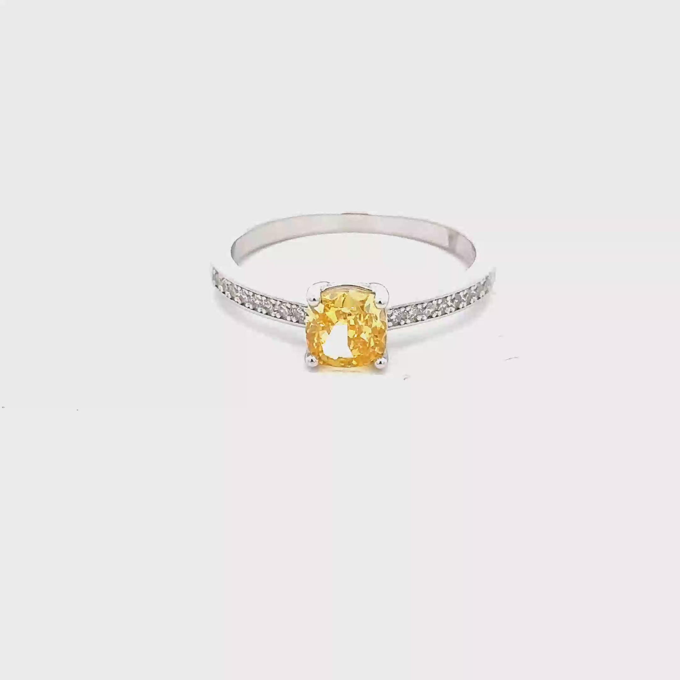 YELLOW CUSHION SOLITAIRE RING IN 925 STERLING SILVER WITH CUBIC ZIRCONIA