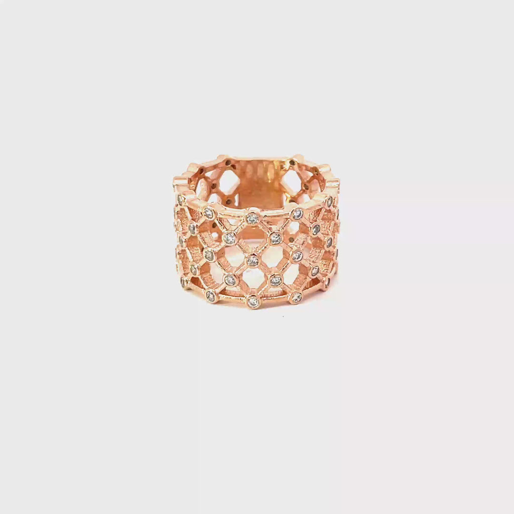 LATTICE RING IN 925 STERLING SILVER WITH ZIRCONIA- ROSE GOLD FINISH