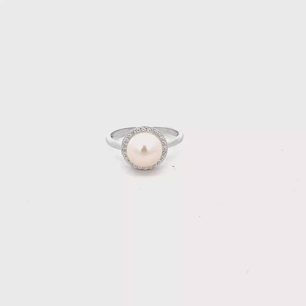 PEARL HALO RING IN 925 STERLING SILVER WITH CUBIC ZIRCONIA