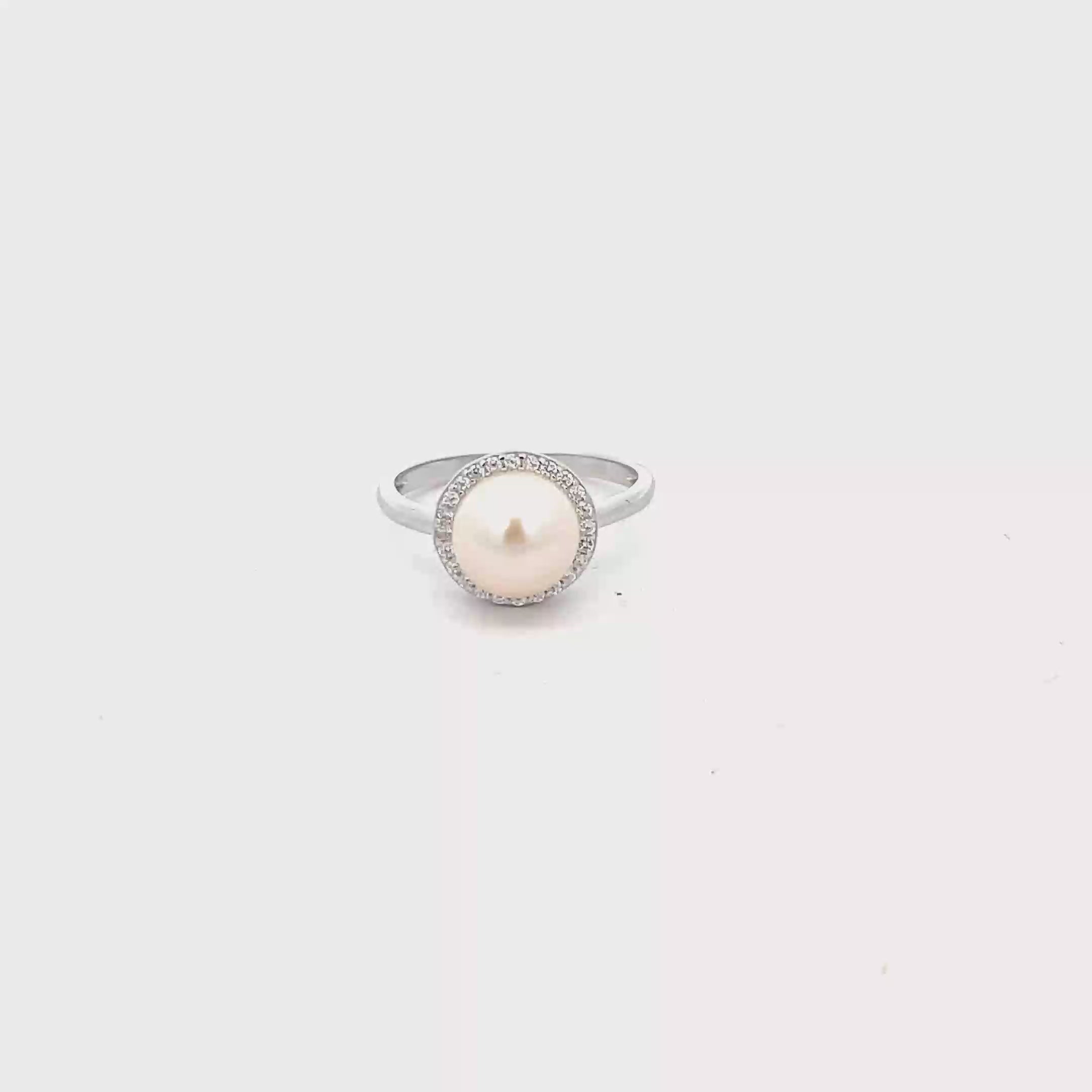 PEARL HALO RING IN 925 STERLING SILVER WITH CUBIC ZIRCONIA