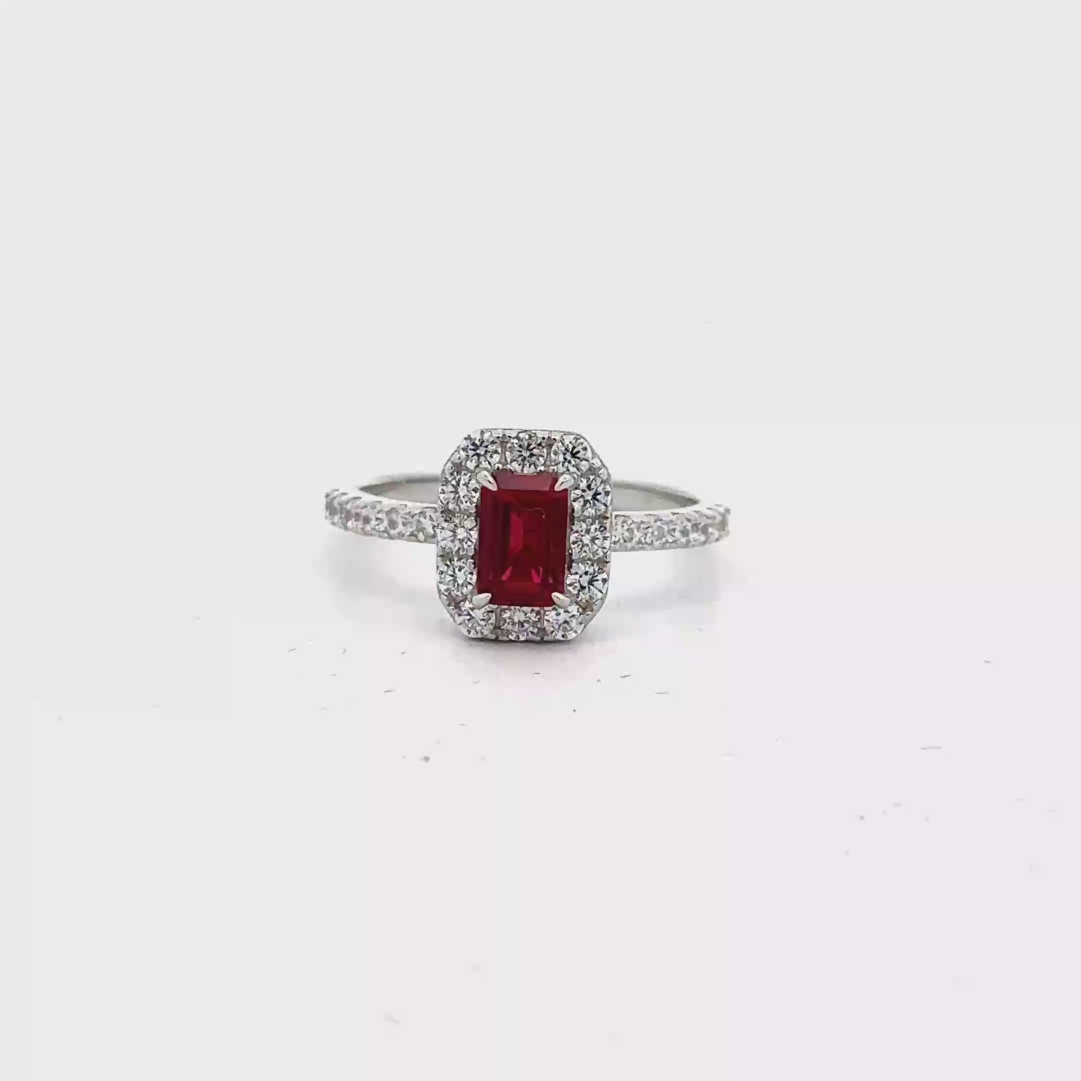 RUBY HALO RING IN 925 STERLING SILVER & ZIRCONIA