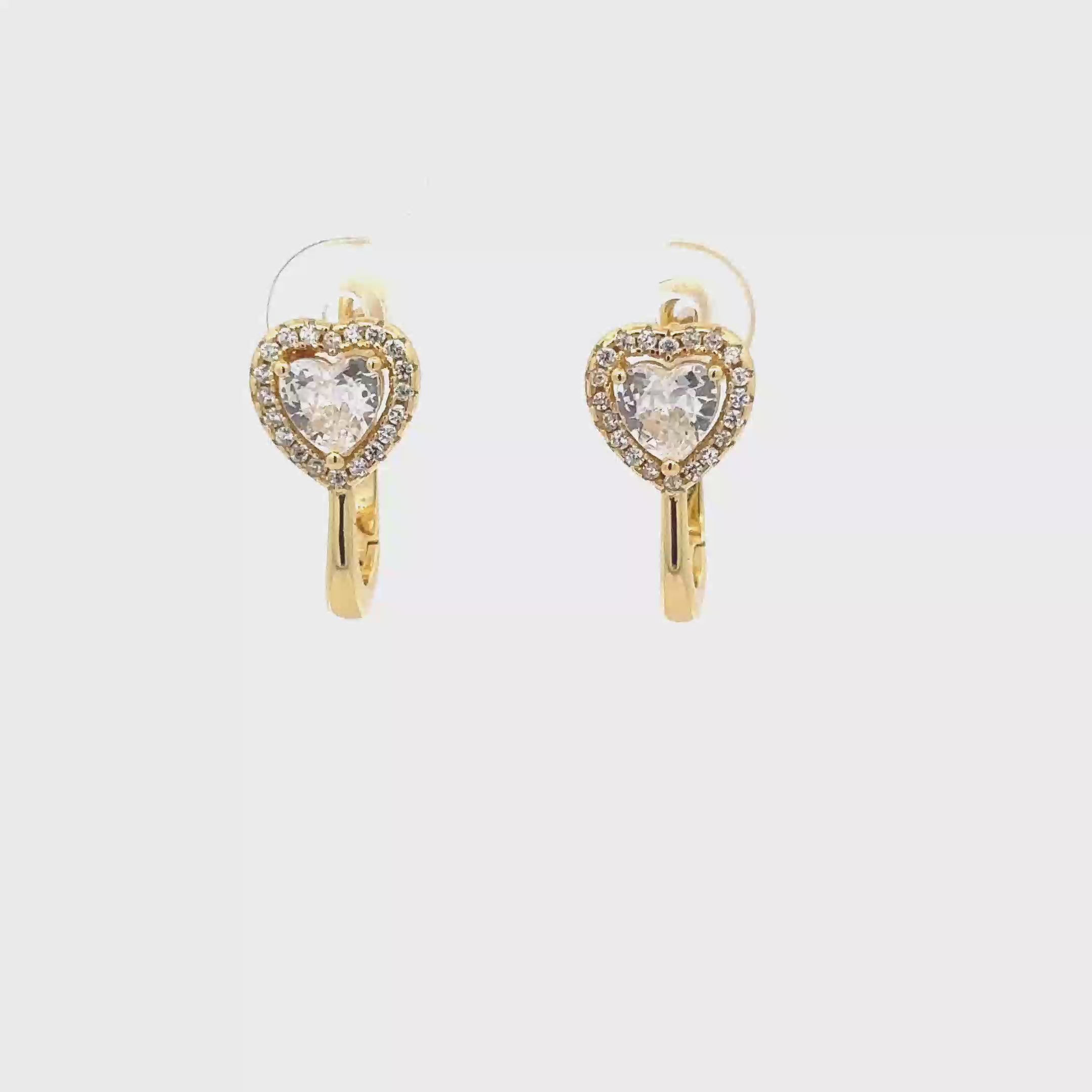 SPARKLING GOLD HEART-SHAPED EARRINGS 925