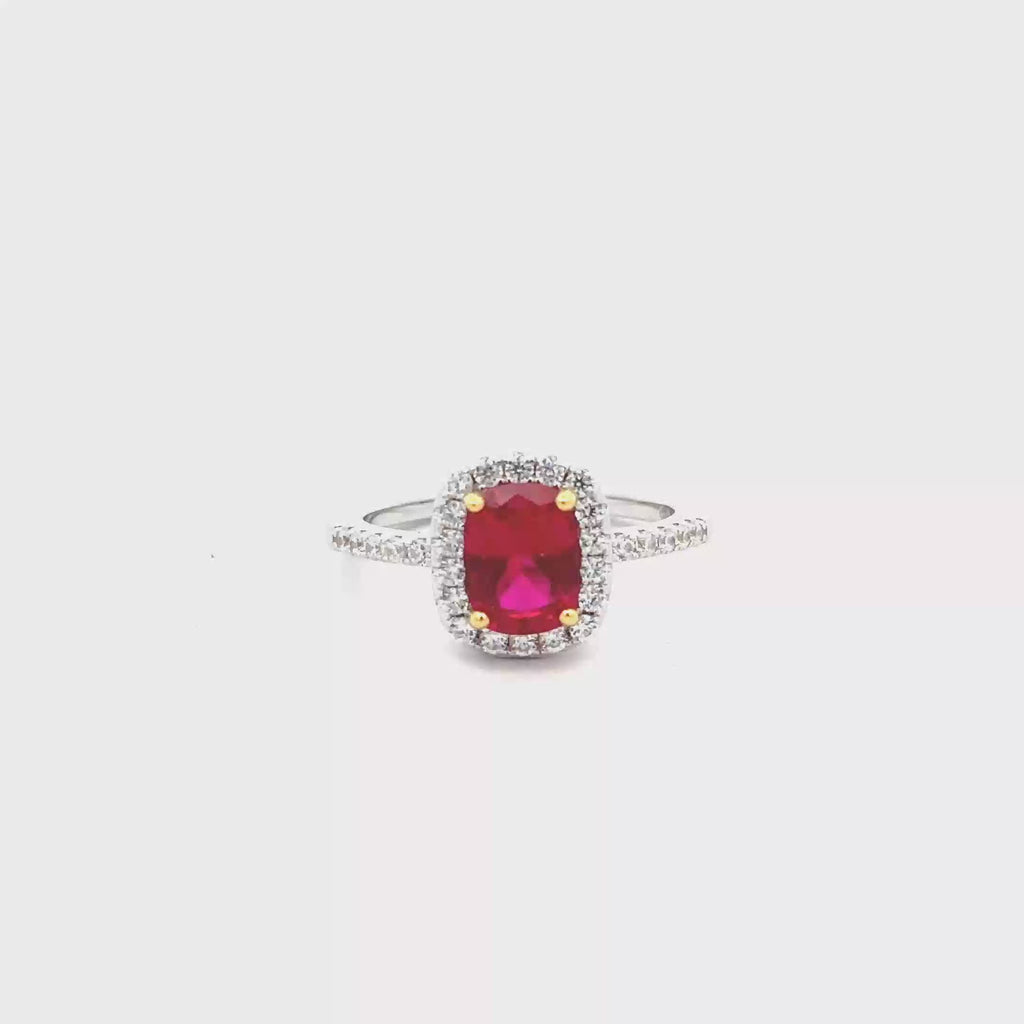 RUBY HALO RING WITH ZIRCONIA IN 925 STERLING SILVER