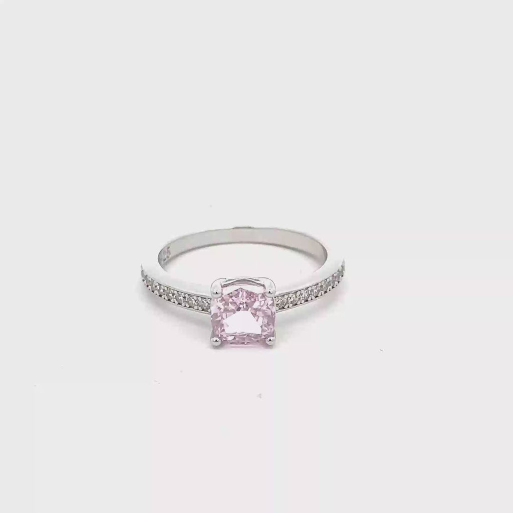 PINK CUSHION SOLITAIRE RING IN 925 STERLING SILVER WITH CUBIC ZIRCONIA