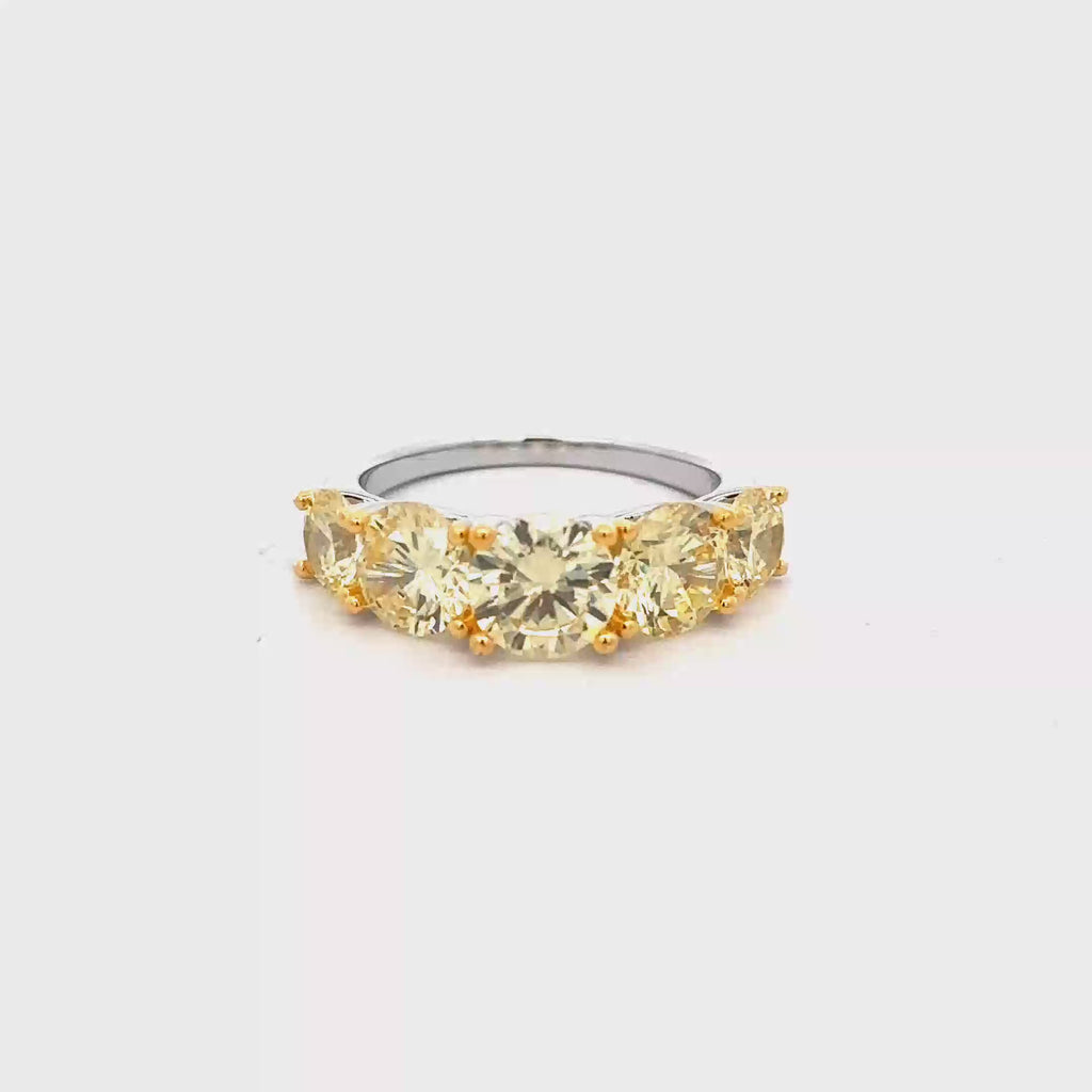 GOLD-PLATED 925 STERLING SILVER RING WITH FIVE YELLOW ZIRCONIA STONES
