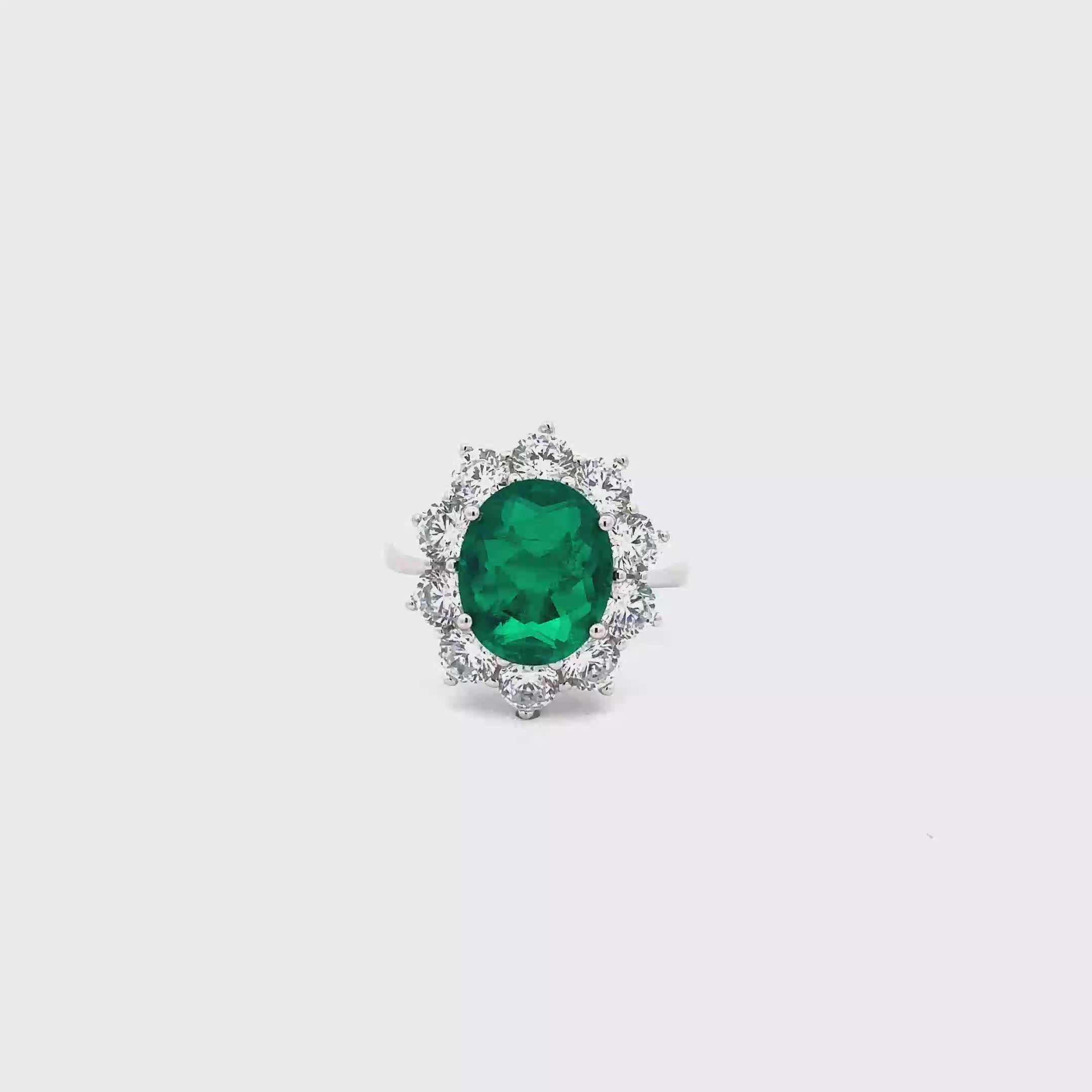 EMERALD HALO RING IN 925 STERLING SILVER & ZIRCONIA